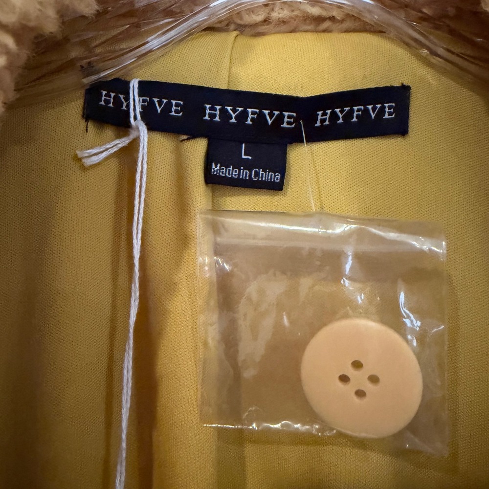 HYFVE Teddy Bear‎ Sherpa Faux Fur Cropped Jacket Coat Women's Large Mustard Boho - Picture 7 of 15